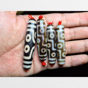 4 viên dzi bead thân dài 7 mắt và 9 mắt có chu sa hàng B tuyển chọn