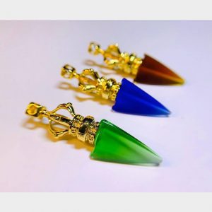 Phurba mini đeo cổ mix 3 màu xanh - xanh lam - nâu bằng lưu li đã sẵn dây để đeo