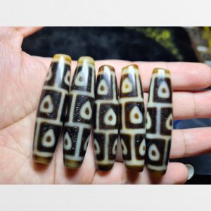 Dzi bead 5 viên 9 mắt lá bố đề Bodhi dzi màu ivory chất đẹp