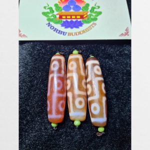 Đá dzi bead 3 viên thiên châu 9 mắt thân mã não ngọc chất A vân đỏ rực tuyệt đẹp