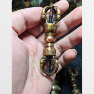 Chày kim cương 5 chấu Antique khảm hạt chất đồng Tibet cổ độc bản