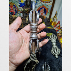 Chày kim cương 5 chấu cỡ lớn antique sưu tầm kết dây da yak thủ công