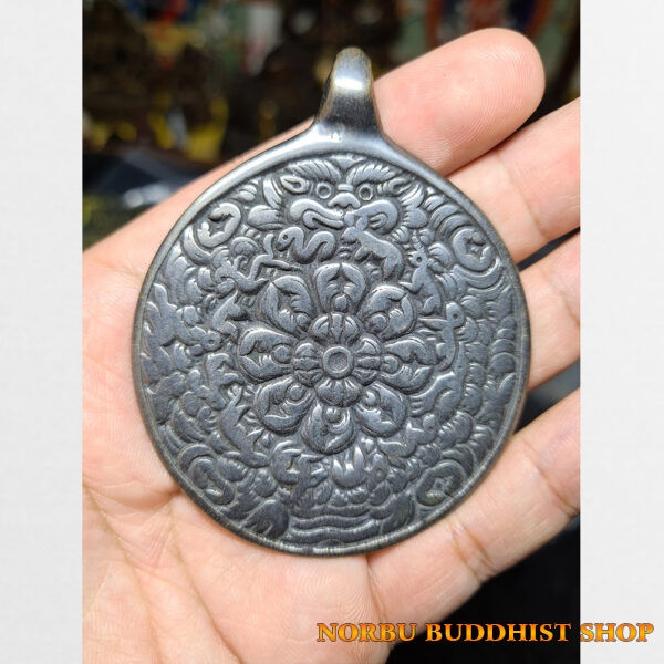 Cửu cung Văn Thù Bát Quái Melong cỡ lớn nền đen bạc antique 16
