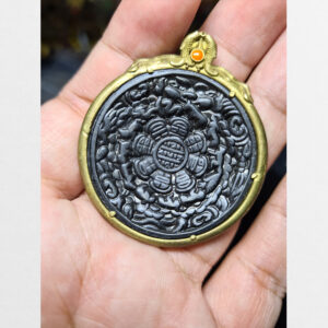 Cửu cung Văn Thù Bát Quái Melong cỡ vừa bọc đồng nền đen antique 08