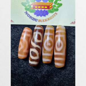 Dzi bead 4 viên thân ngọc A chất đẹp với vân 3 mắt Phật 2 mắt kim cương và 4 mắt Phật