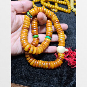 Tràng hạt xương trâu yak dẹt đính kèm Turquoise sưu tầm Antique