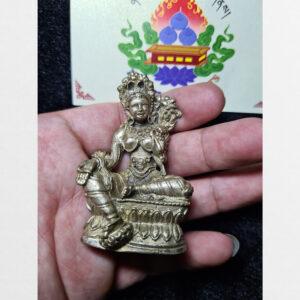 Tượng mini ngài Tara Xanh tráng bạc thủ công cỡ nhỏ Antique diện hiếm gặp