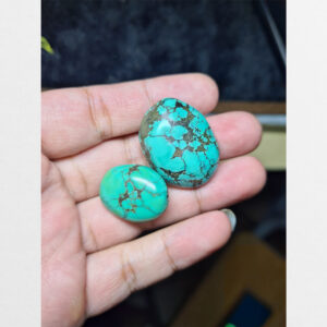 Turquoise lam ngọc thiên nhiên 2 viên hóa ngọc bóng đẹp độc lạ