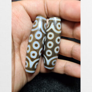 Dzi bead 2 viên 21 mắt thân ngọc phôi đá hiếm gặp chất đẹp tuyển chọn