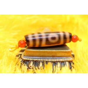 Dzi bead 2 mắt thân ngọc nâu vân vuông A 88