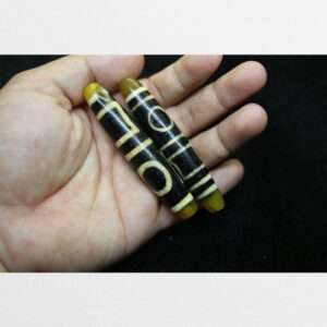 Cặp dzi bead thiên địa đôi thân dài 2 đầu vàng