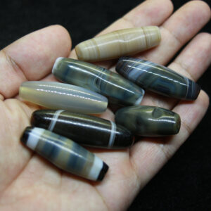 Dzi bead 6 viên thiên nhiên agate chất đẹp vân nổi bật