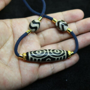 Vòng cổ dzi bead 6 mắt rồng mix 2 viên răng hổ nhỏ