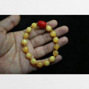 Vòng tay lưu li vàng mix hạt lưu li đỏ từ Tibet sưu tầm