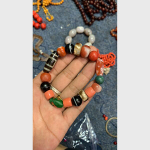 Vòng tay mix lưu li dzi mã não từ Tibet