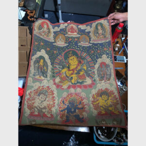 Thangka vẽ tay Tibet ngài Hoàng Thần Tài Zambala hiếm gặp