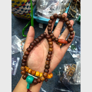 Vòng dây hạt bồ đề mắt Phật mix lam ngọc và nam hồng chất đẹp