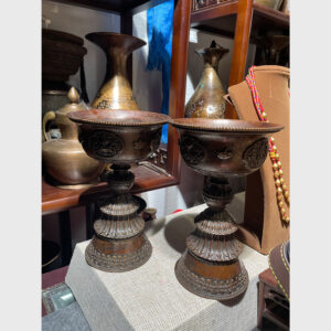 Cặp ly đồng Tây Tạng đế cao màu đồng đỏ