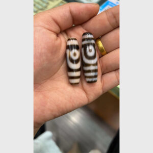 Cặp dzi bead 2 mắt tuyển chọn chu sa