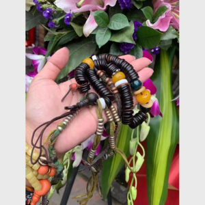 Chuỗi tử đàn hạt dẹt cổ với 2 cặp túc số mix mã não